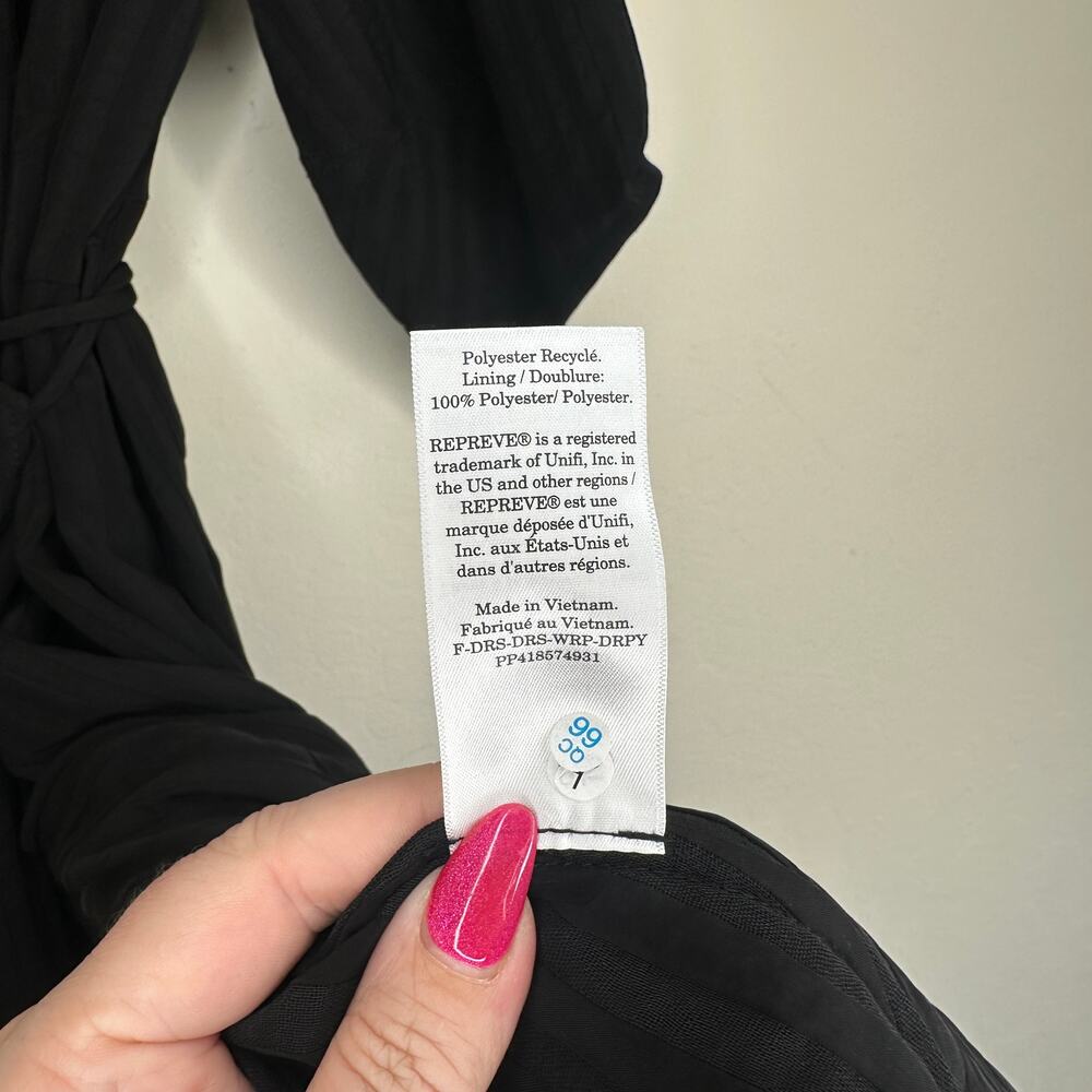 NWOT Everlane The City Stripe Puff Sleeve Black Ribbed Midi Wrap Dress 10 - Picture 14 of 15